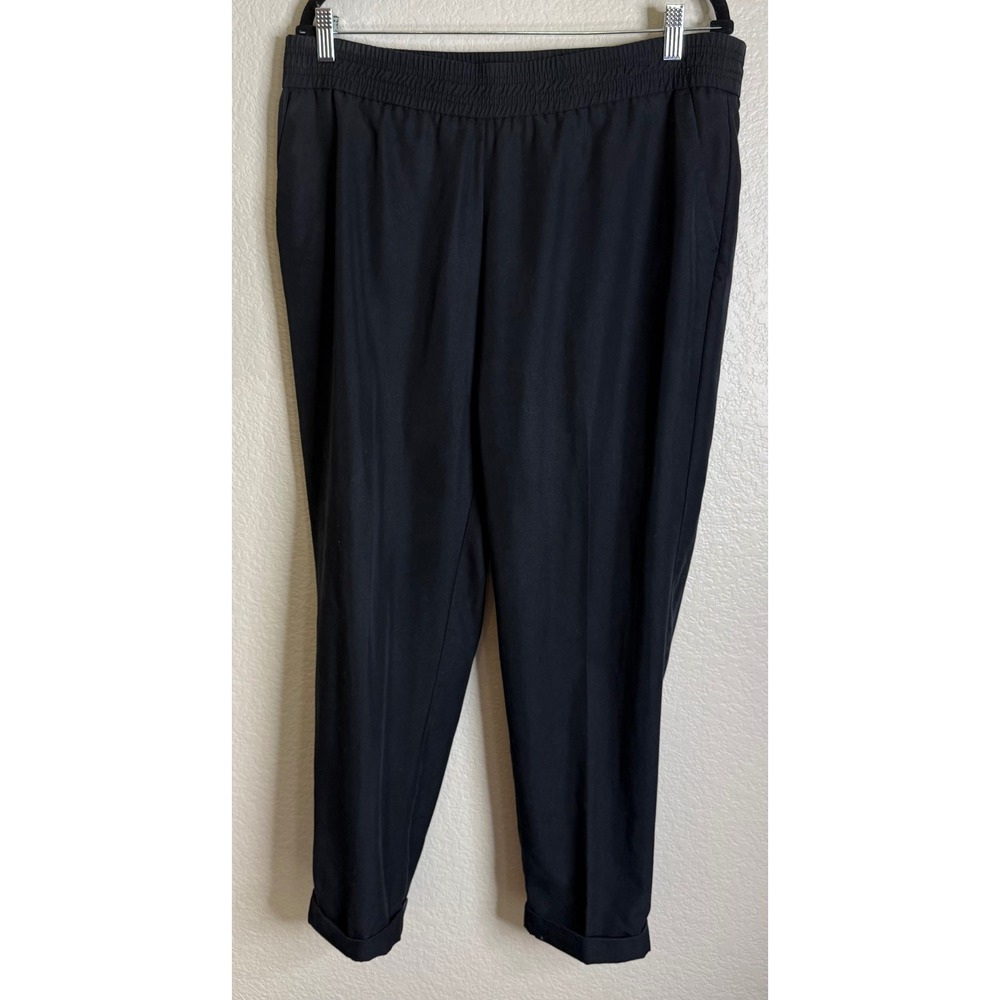 Chicos 2 US Large Women Ankle Pants Black Elastic Waist Tencel Blend Cuffed Hem